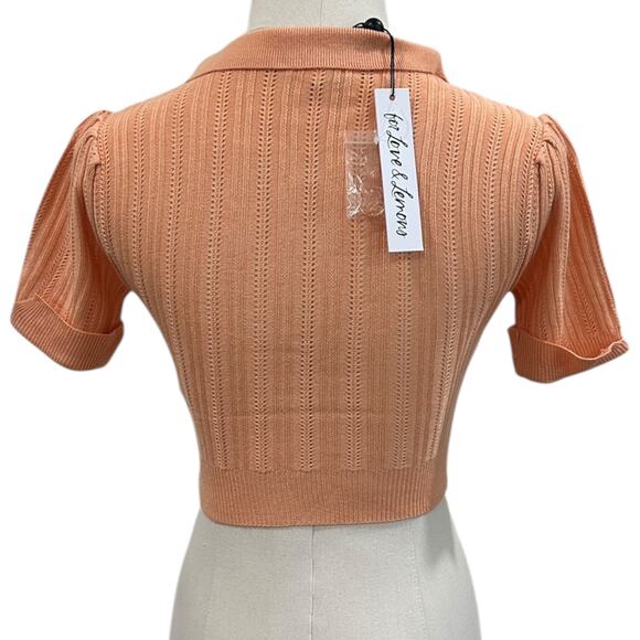 NWT For Love & Lemons Phoebe Pointelle Polo Sweater Sherbert - Picture 4 of 7